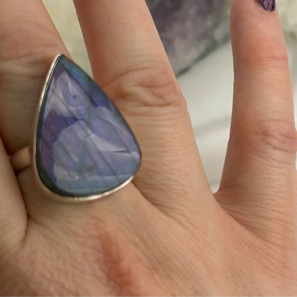 Purple Labradorite Ring Size 9 Pure Sterling Silver 925 Colorful Boho New - Picture 6 of 11